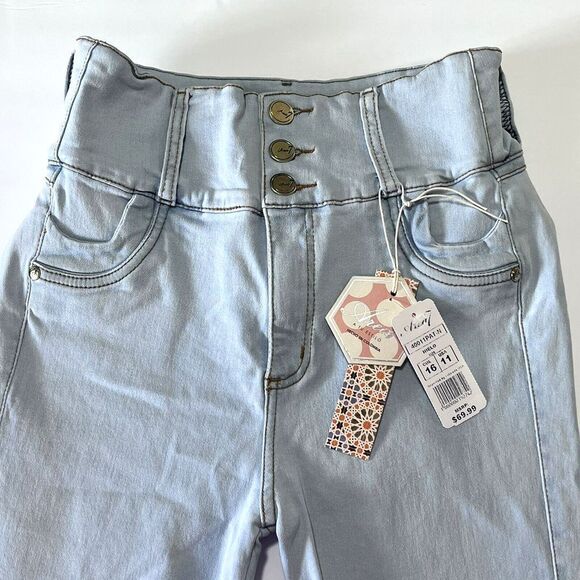 AREA‎ 7 Women's Light Blue Skinny Stretch Jeans with Braided Hem and Lift Effect - Picture 10 of 16